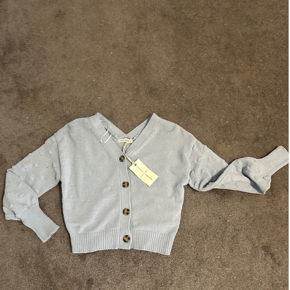 Moon & Madison Light Blue Bobble Knit Cardigan Sweater V-Neck Button Front Small